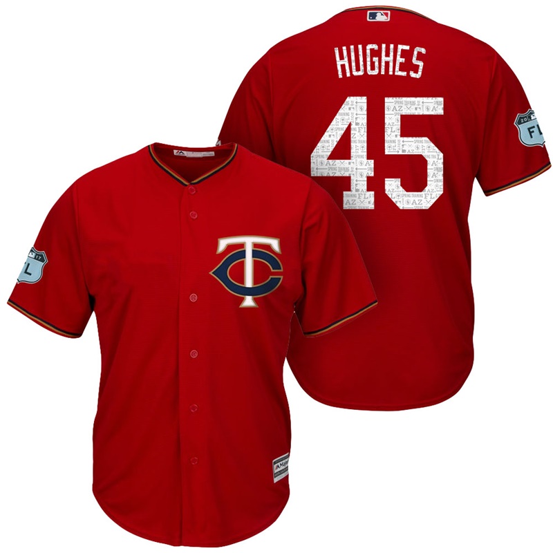 Men's Minnesota Twins #45 Phil Hughes 2017 Spring Training Grapefruit League Patch Scarlet Cool Base Jersey