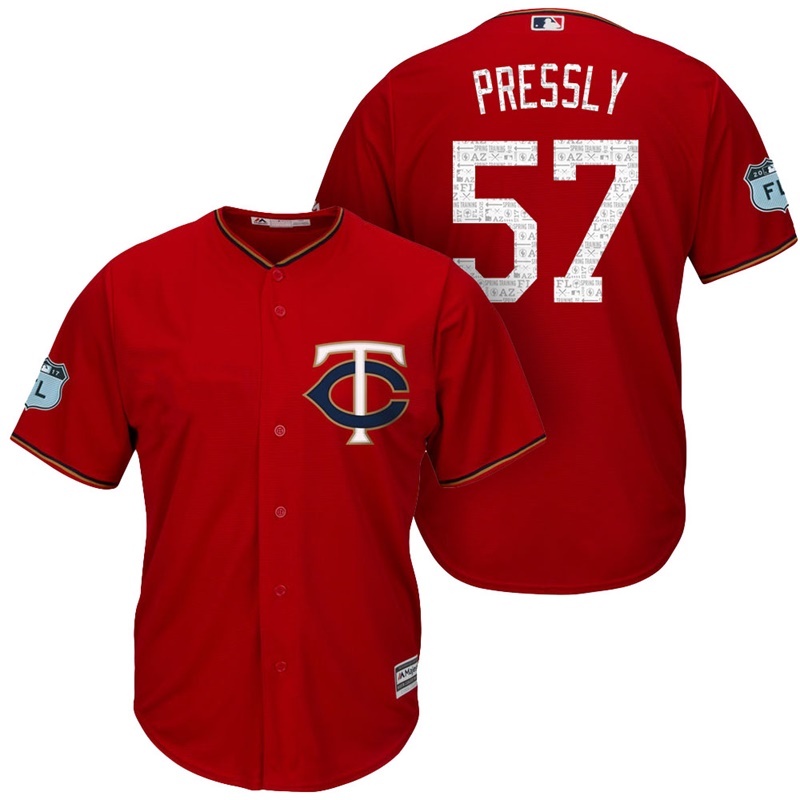 Men's Minnesota Twins #57 Ryan Pressly 2017 Spring Training Grapefruit League Patch Scarlet Cool Base Jersey