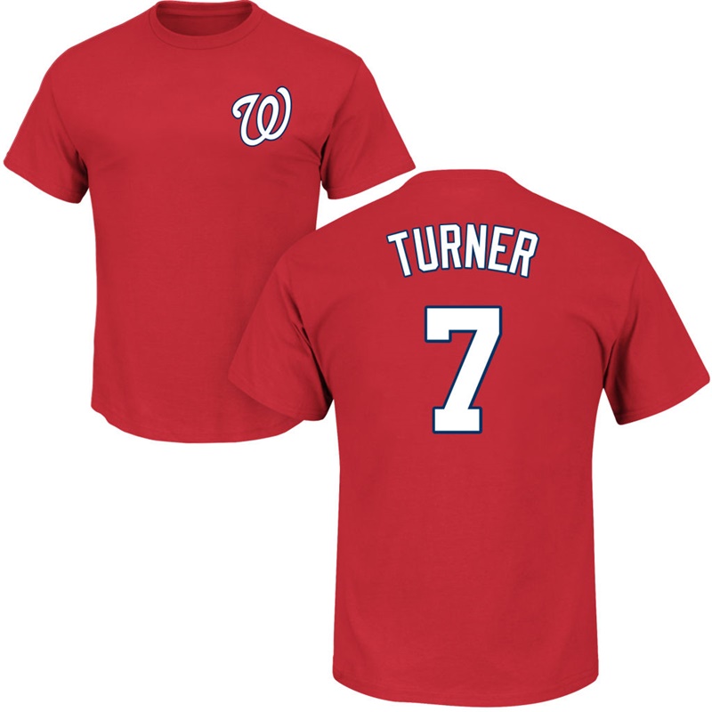 Men's Washington Nationals Trea Turner #7 Red Roster Name and Number T-Shirt