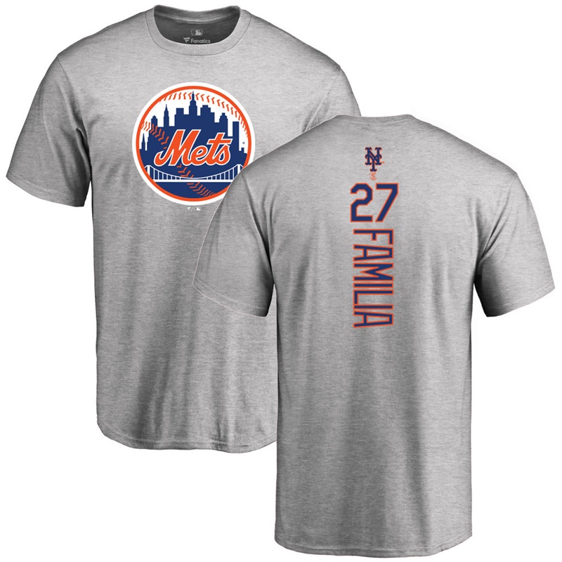 Men's New York Mets Jeurys Familia #27 Ash Official Backer T-Shirt