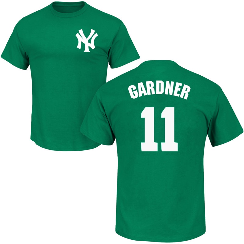 Men's New York Yankees Brett Gardner #11 Green St. Patrick's Day Roster T-Shirt