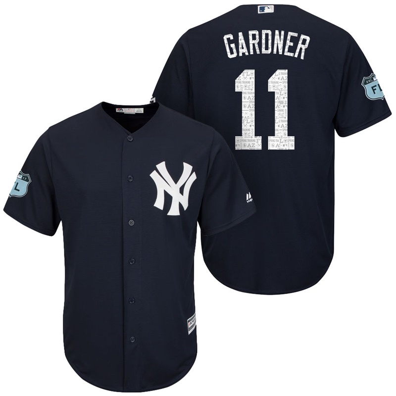 Men's New York Yankees #11 Brett Gardner 2017 Spring Training Grapefruit League Patch Navy Cool Base Jersey