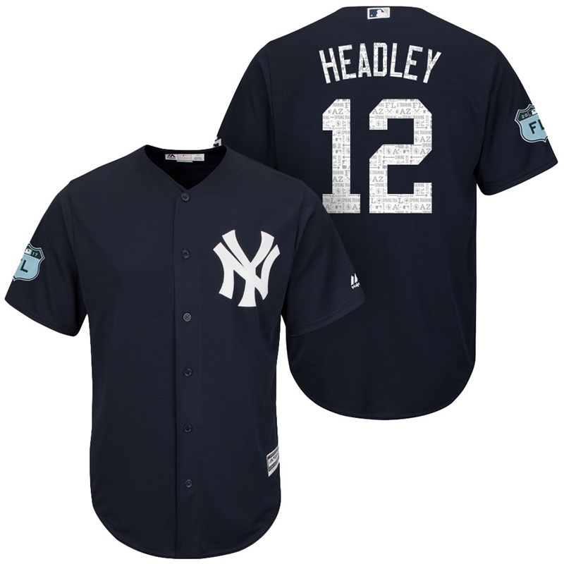 Men's New York Yankees #12 Chase Headley 2017 Spring Training Grapefruit League Patch Navy Cool Base Jersey