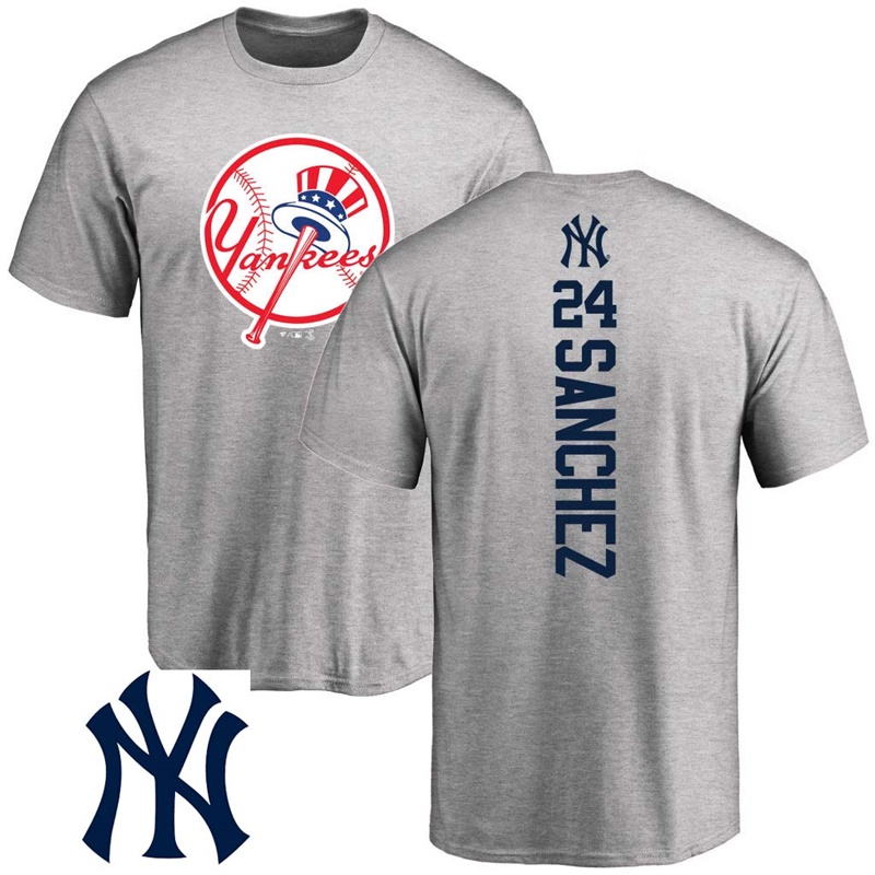 Men's New York Yankees Gary Sanchez #24 Ash Official Backer T-Shirt