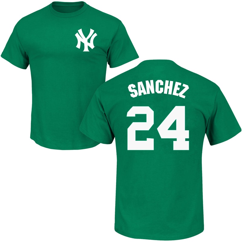 Men's New York Yankees Gary Sanchez #24 Green St. Patrick's Day Roster T-Shirt