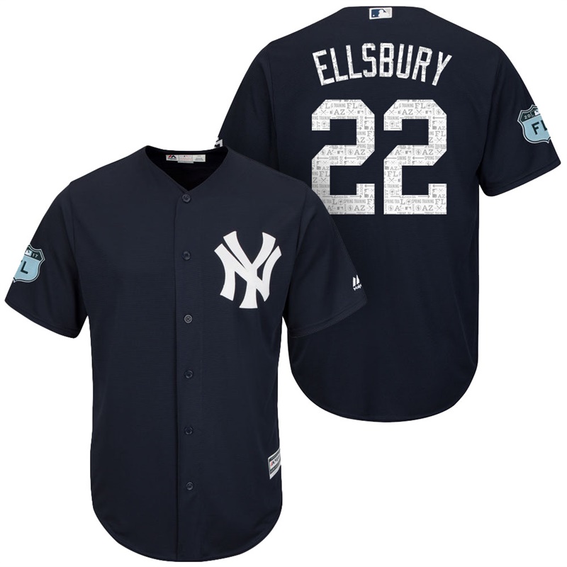 Men's New York Yankees #22 Jacoby Ellsbury 2017 Spring Training Grapefruit League Patch Navy Cool Base Jersey