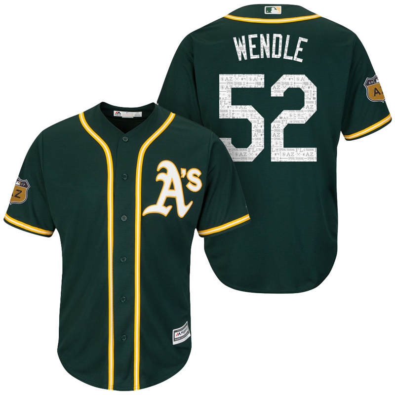 Men's Oakland Athletics #52 Joey Wendle 2017 Spring Training Cactus League Patch Green Cool Base Jersey