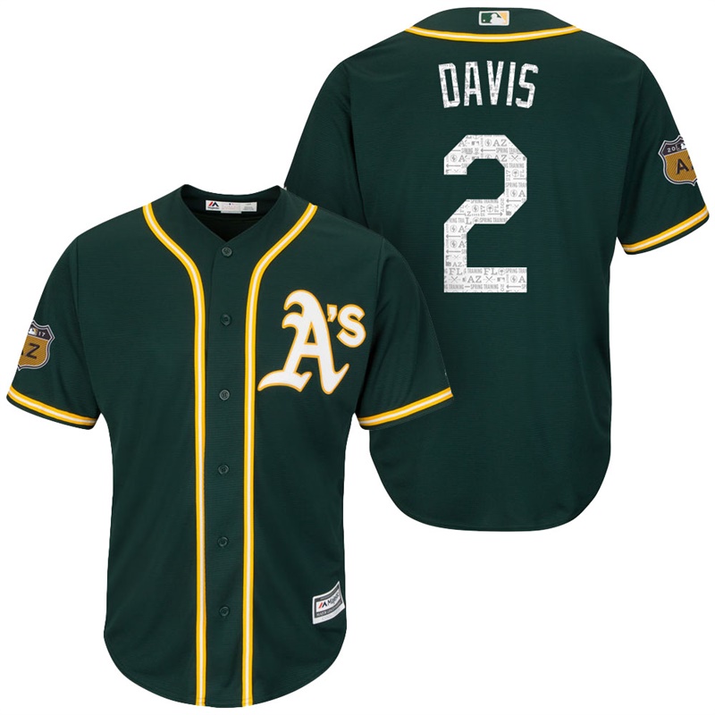 Men's Oakland Athletics #2 Khris Davis 2017 Spring Training Cactus League Patch Green Cool Base Jersey