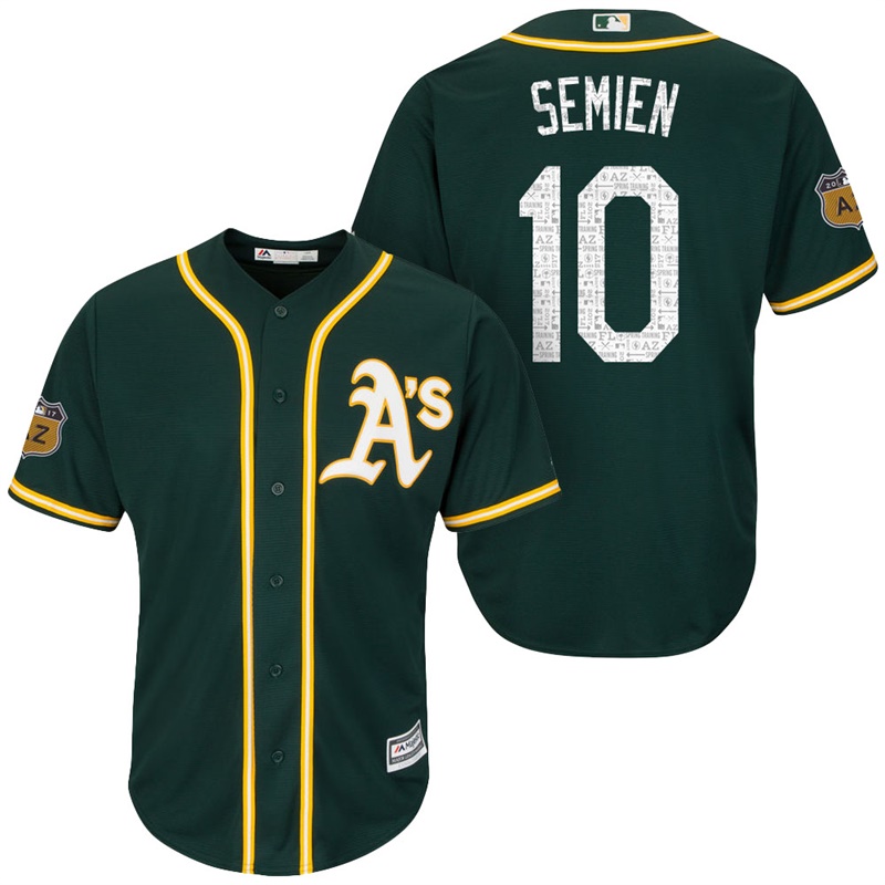 Men's Oakland Athletics #10 Marcus Semien 2017 Spring Training Cactus League Patch Green Cool Base Jersey