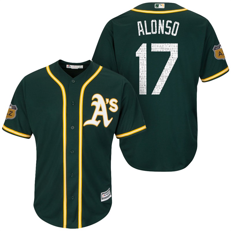 Men's Oakland Athletics #17 Yonder Alonso 2017 Spring Training Cactus League Patch Green Cool Base Jersey