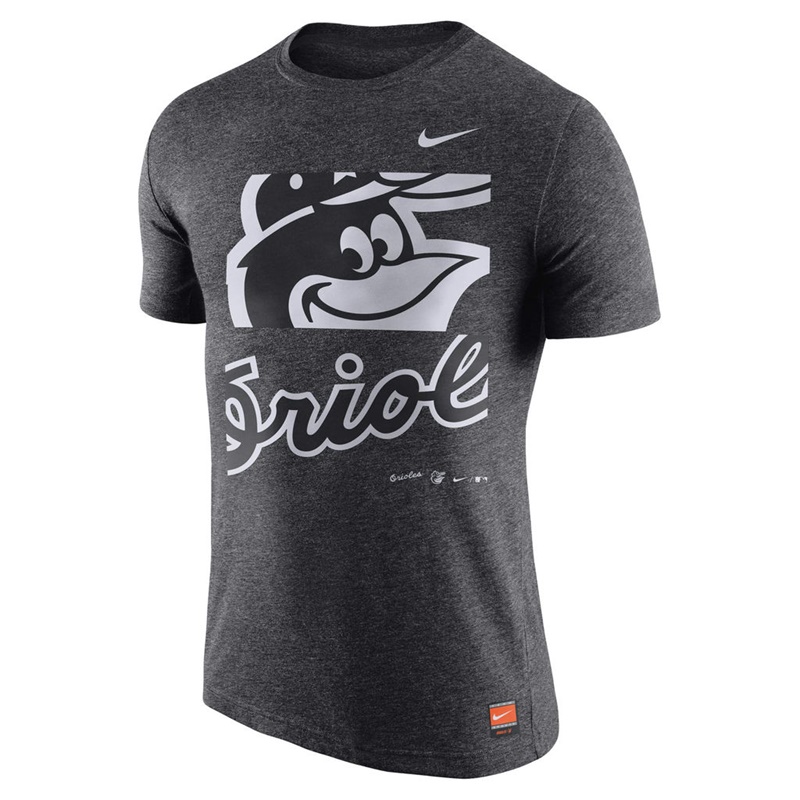 Men's Baltimore Orioles Charcoal Cooperstown Collection Logo Tri-Blend T-Shirt