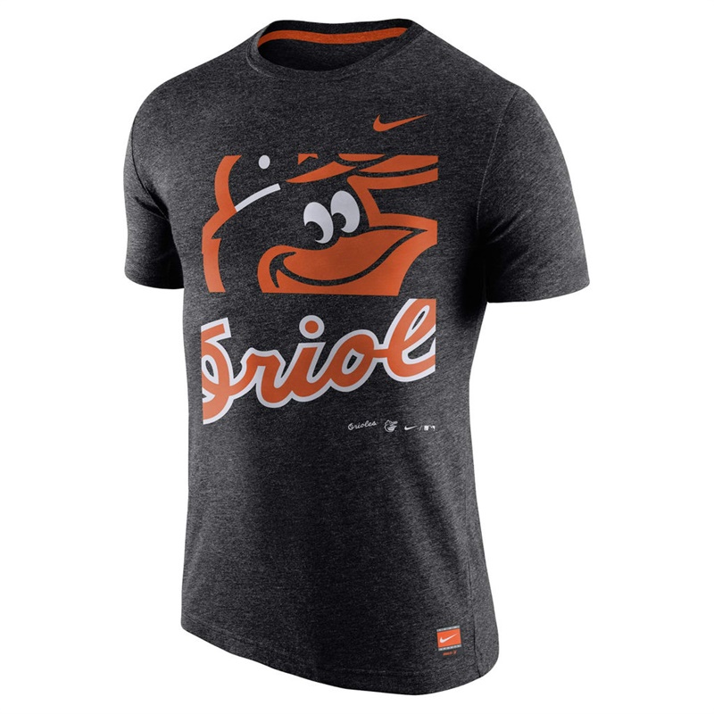 Men's Baltimore Orioles Heathered Black Cooperstown Collection Logo Tri-Blend T-Shirt