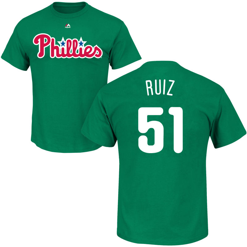 Men's Philadelphia Phillies Carlos Ruiz #51 Green St. Patrick's Day Roster T-Shirt