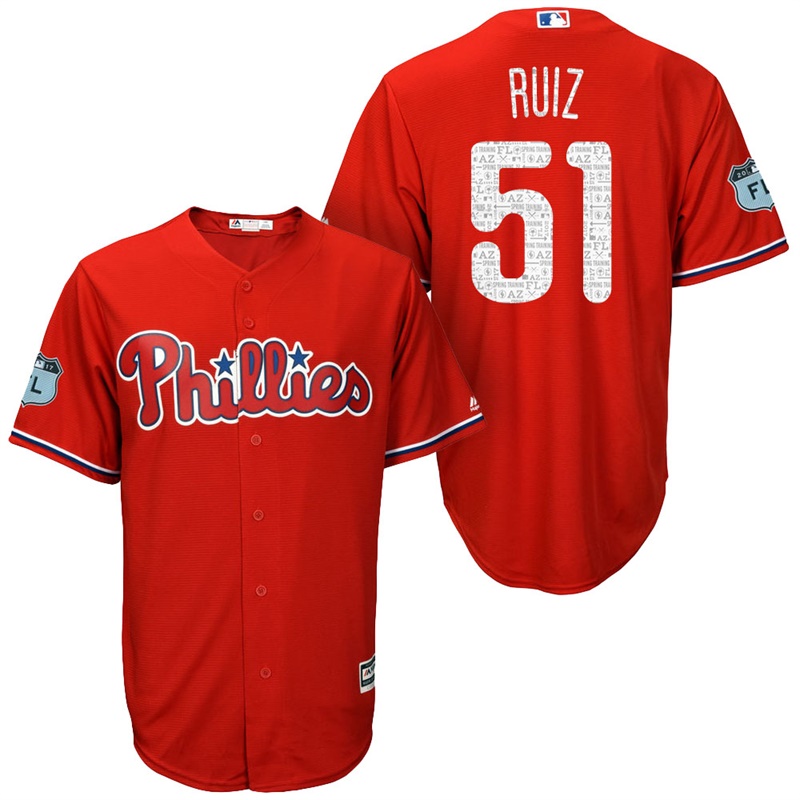 Men's Philadelphia Phillies #51 Carlos Ruiz 2017 Spring Training Grapefruit League Patch Scarlet Cool Base Jersey