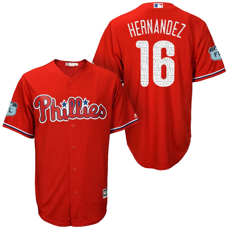 Men's Philadelphia Phillies #16 Cesar Hernandez 2017 Spring Training Grapefruit League Patch Scarlet Cool Base Jersey