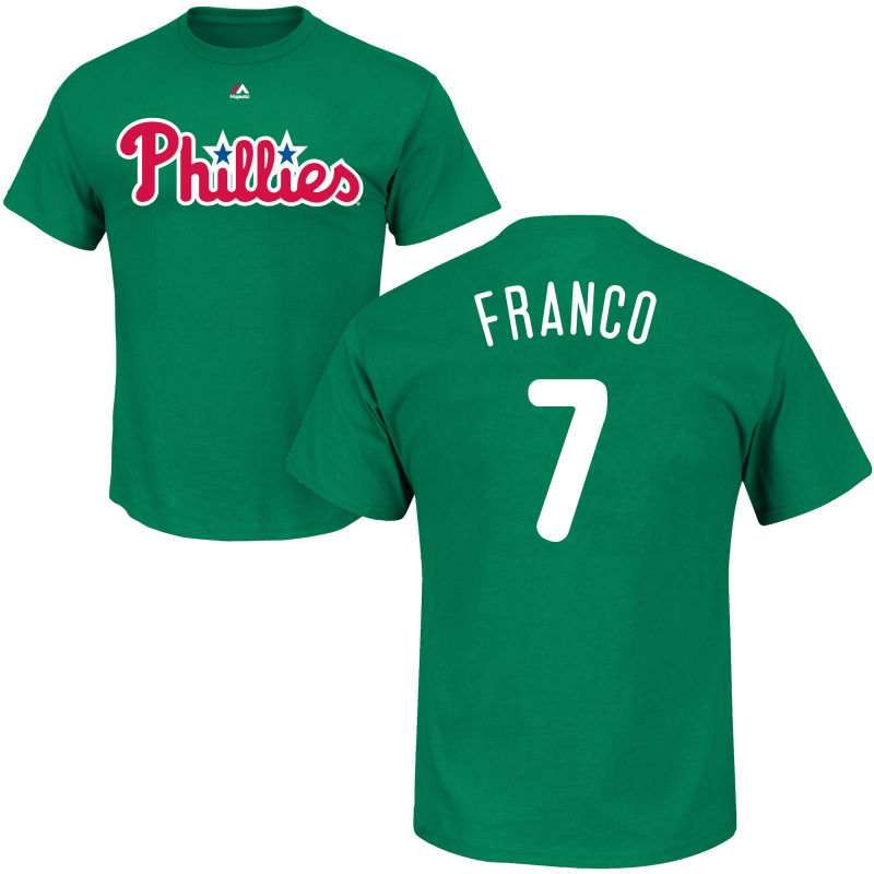 Men's Philadelphia Phillies Maikel Franco #7 Green St. Patrick's Day Roster T-Shirt