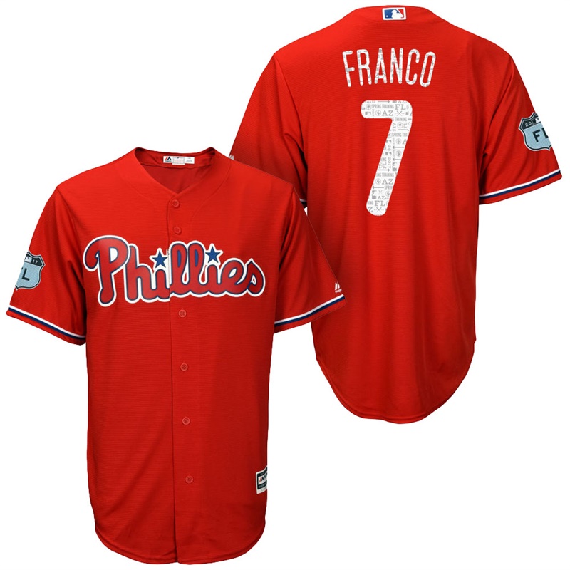 Men's Philadelphia Phillies #7 Maikel Franco 2017 Spring Training Grapefruit League Patch Scarlet Cool Base Jersey