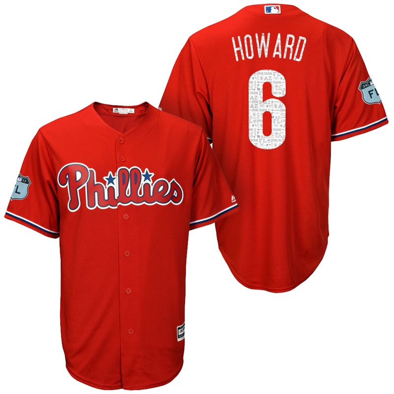 Men's Philadelphia Phillies #6 Ryan Howard 2017 Spring Training Grapefruit League Patch Scarlet Cool Base Jersey