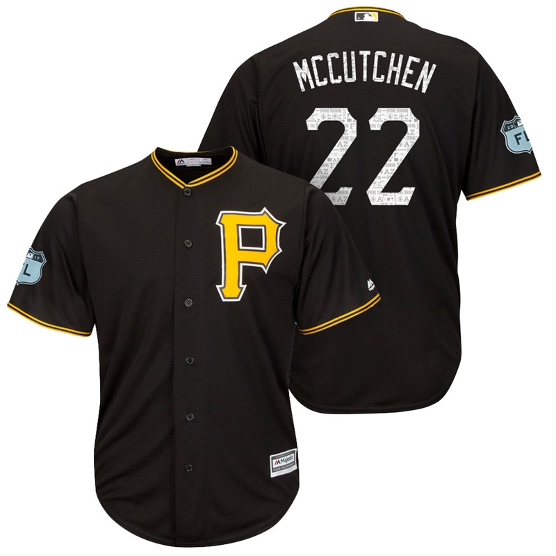 Men's Pittsburgh Pirates #22 Andrew McCutchen 2017 Spring Training Grapefruit League Patch Black Cool Base Jersey