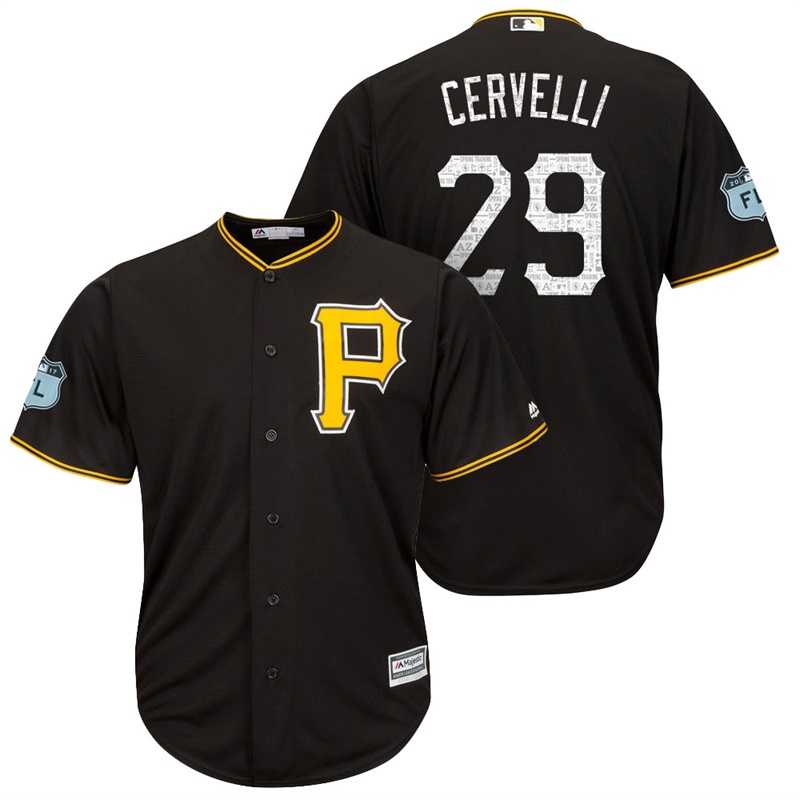 Men's Pittsburgh Pirates #29 Francisco Cervelli 2017 Spring Training Grapefruit League Patch Black Cool Base Jersey