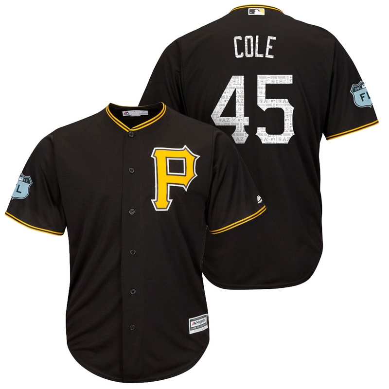 Men's Pittsburgh Pirates #45 Gerrit Cole 2017 Spring Training Grapefruit League Patch Black Cool Base Jersey