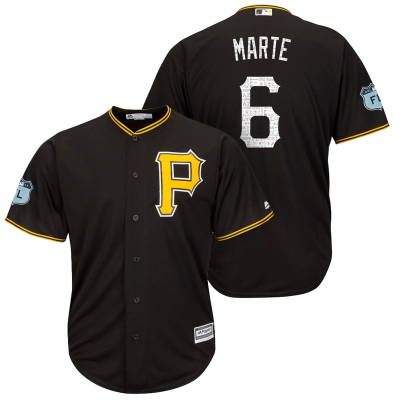 Men's Pittsburgh Pirates #6 Starling Marte 2017 Spring Training Grapefruit League Patch Black Cool Base Jersey