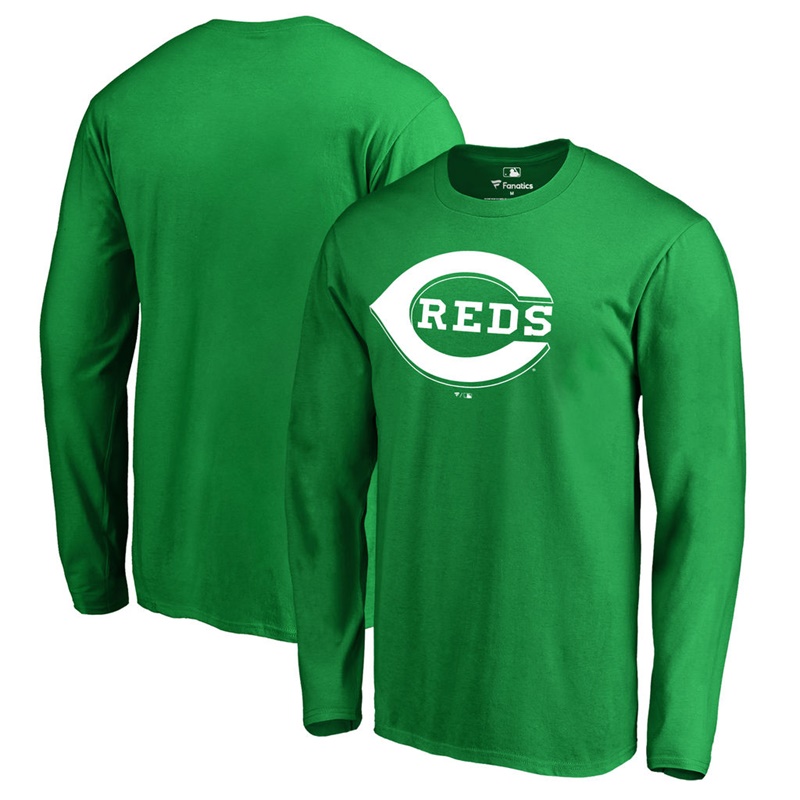 Men's Cincinnati Reds Kelly Green St. Patrick's Day White Logo Long Sleeve T-Shirt