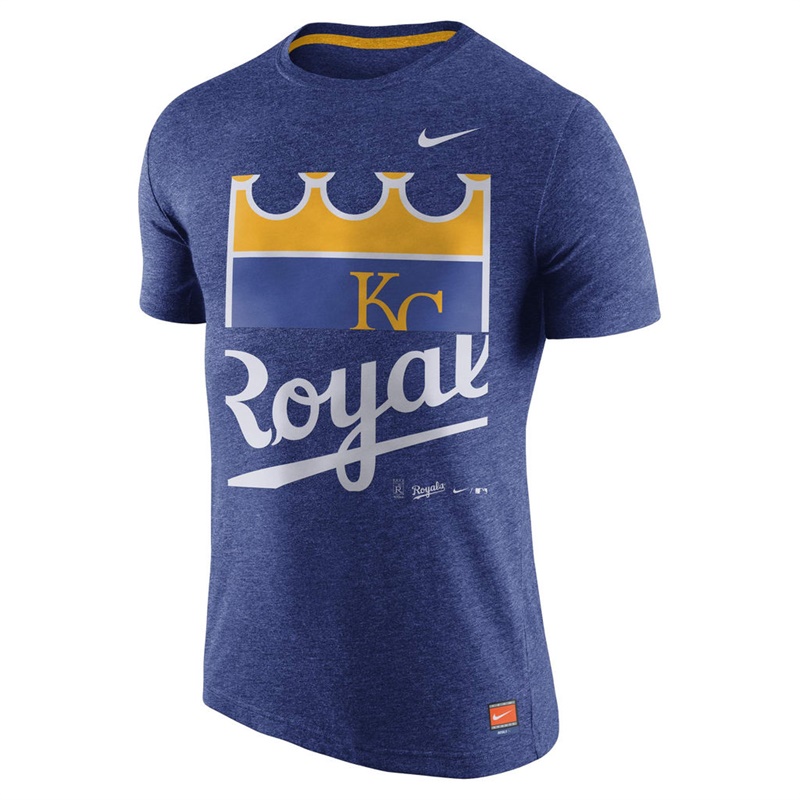 Men's Kansas City Royals Heathered Royal Cooperstown Collection Logo Tri-Blend T-Shirt