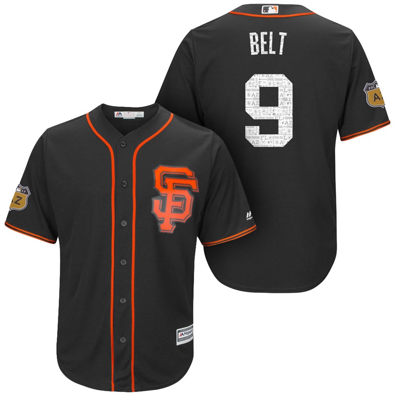 Men's San Francisco Giants #9 Brandon Belt 2017 Spring Training Cactus League Patch Black Cool Base Jersey