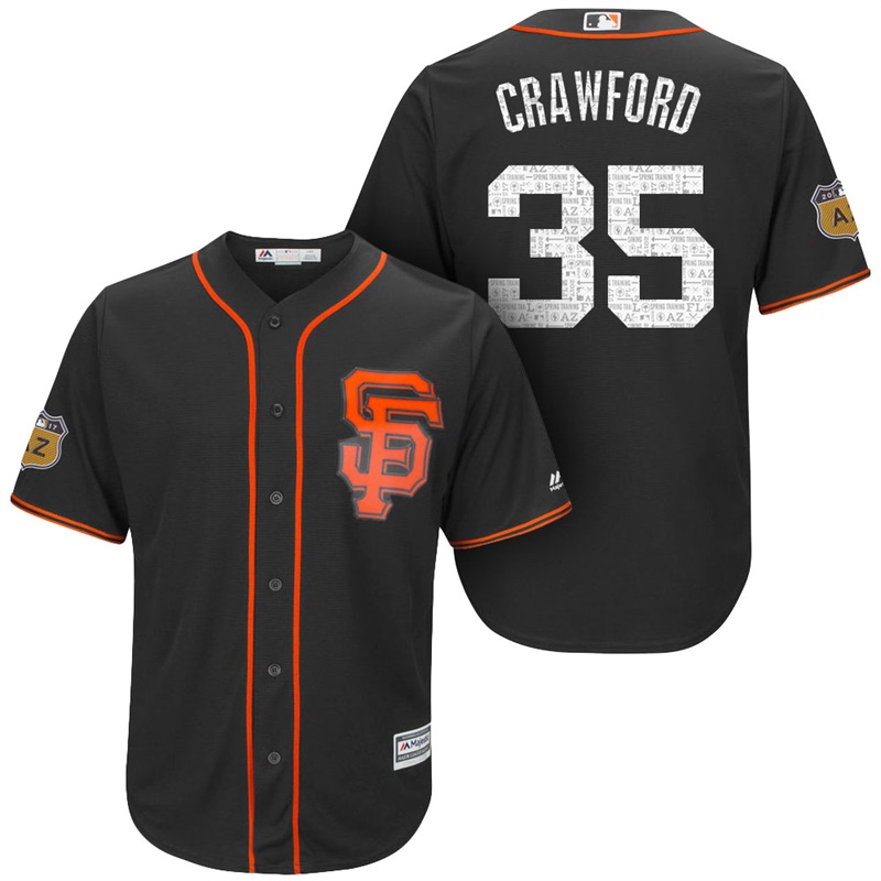 Men's San Francisco Giants #35 Brandon Crawford 2017 Spring Training Cactus League Patch Black Cool Base Jersey