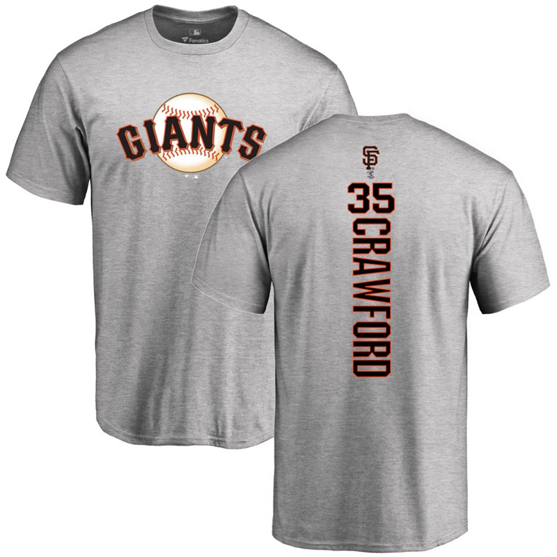 Men's San Francisco Giants Brandon Crawford #35 Gray Backer Short Sleeve T-Shirt