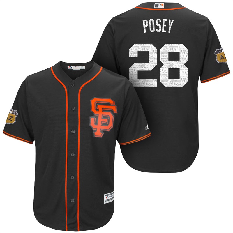 Men's San Francisco Giants #28 Buster Posey 2017 Spring Training Cactus League Patch Black Cool Base Jersey