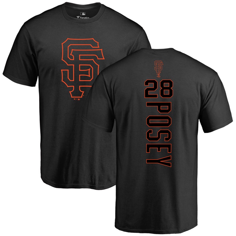 Men's San Francisco Giants Buster Posey #28 Black Backer Short Sleeve T-Shirt