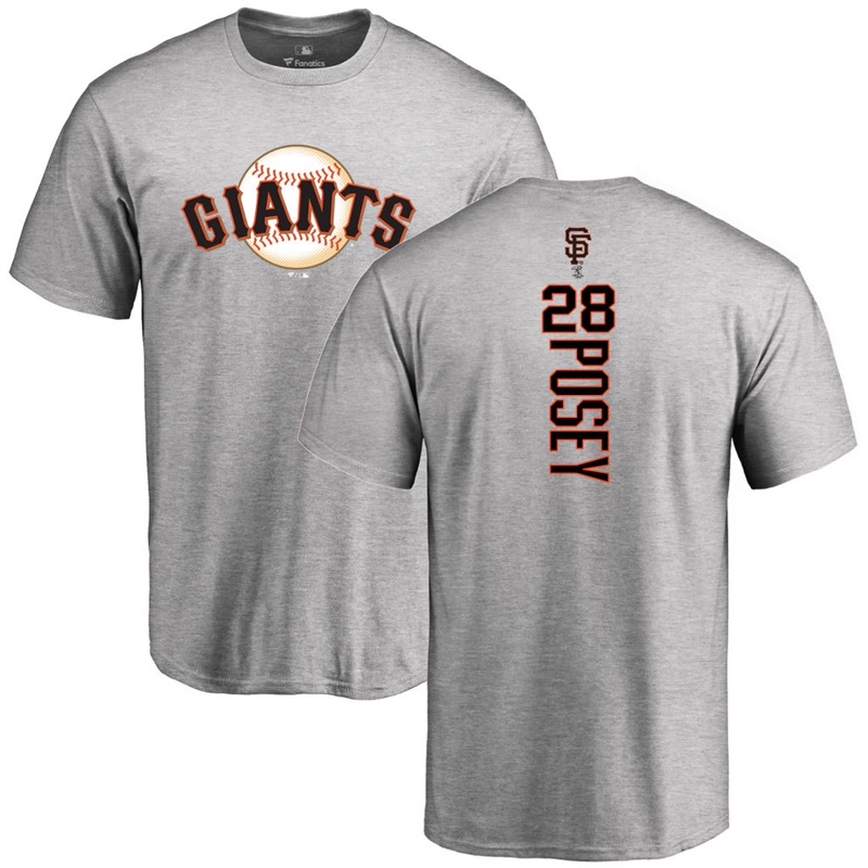 Men's San Francisco Giants Buster Posey #28 Gray Backer Short Sleeve T-Shirt