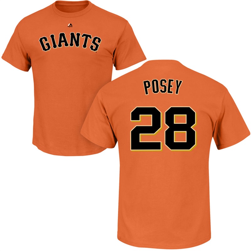 Men's San Francisco Giants Buster Posey #28 Orange Name & Number Roster T-Shirt