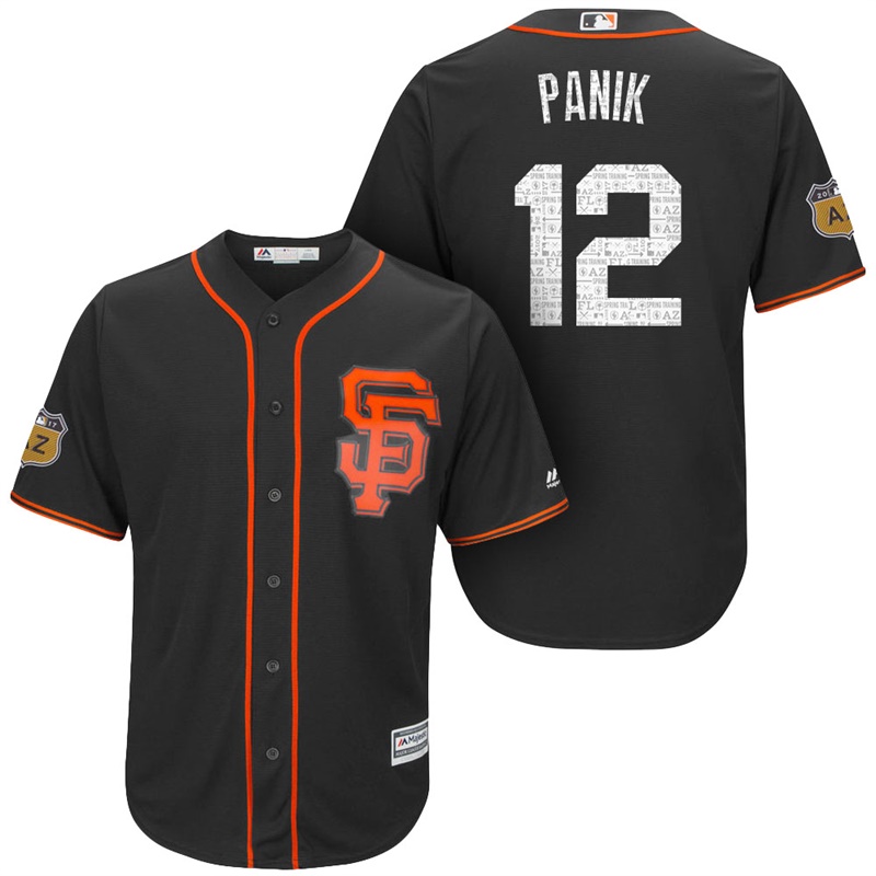 Men's San Francisco Giants #12 Joe Panik 2017 Spring Training Cactus League Patch Black Cool Base Jersey