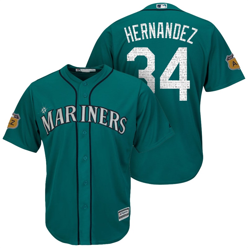 Men's Seattle Mariners #34 Felix Hernandez 2017 Spring Training Cactus League Patch Aqua Cool Base Jersey