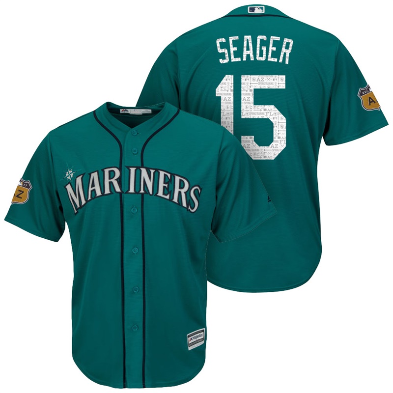 Men's Seattle Mariners #15 Kyle Seager 2017 Spring Training Cactus League Patch Aqua Cool Base Jersey