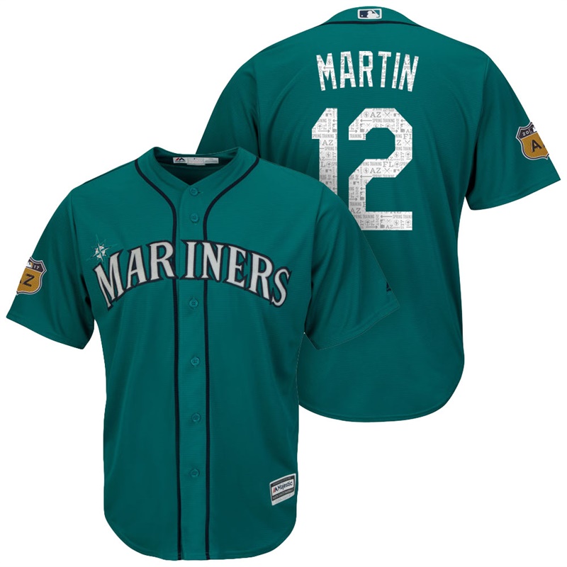 Men's Seattle Mariners #12 Leonys Martin 2017 Spring Training Cactus League Patch Aqua Cool Base Jersey