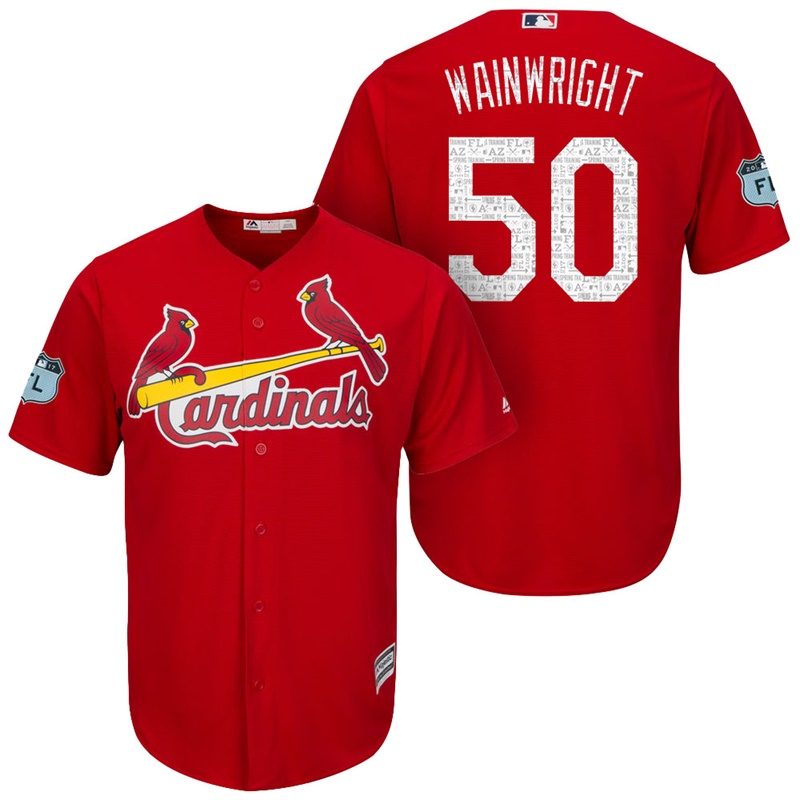 Men's St. Louis Cardinals #50 Adam Wainwright 2017 Spring Training Grapefruit League Patch Scarlet Cool Base Jersey