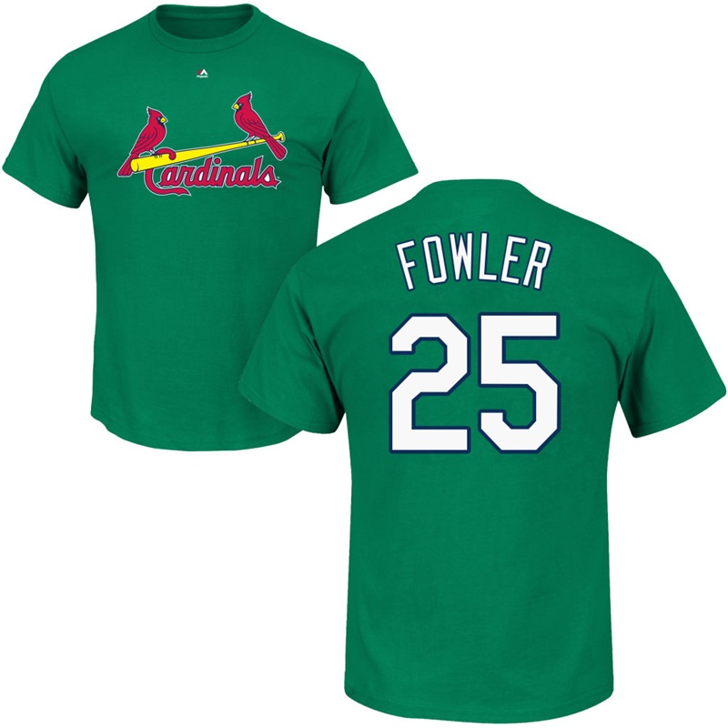 Men's St. Louis Cardinals Dexter Fowler #25 Green St. Patrick's Day Roster T-Shirt