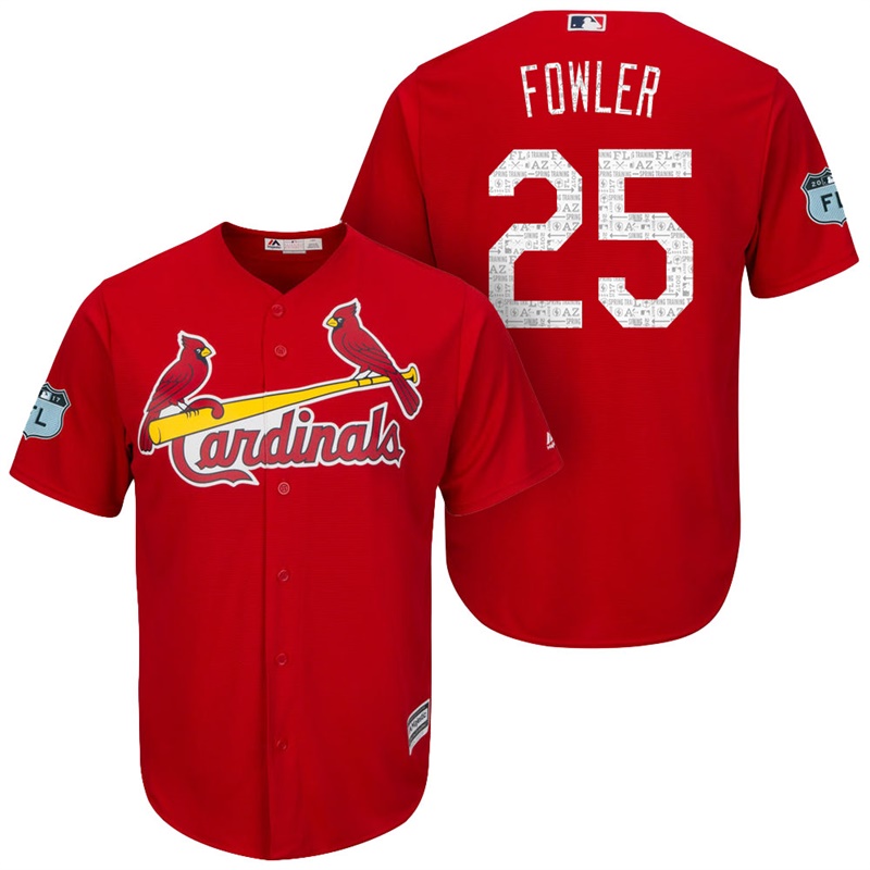 Men's St. Louis Cardinals #25 Dexter Fowler 2017 Spring Training Grapefruit League Patch Scarlet Cool Base Jersey