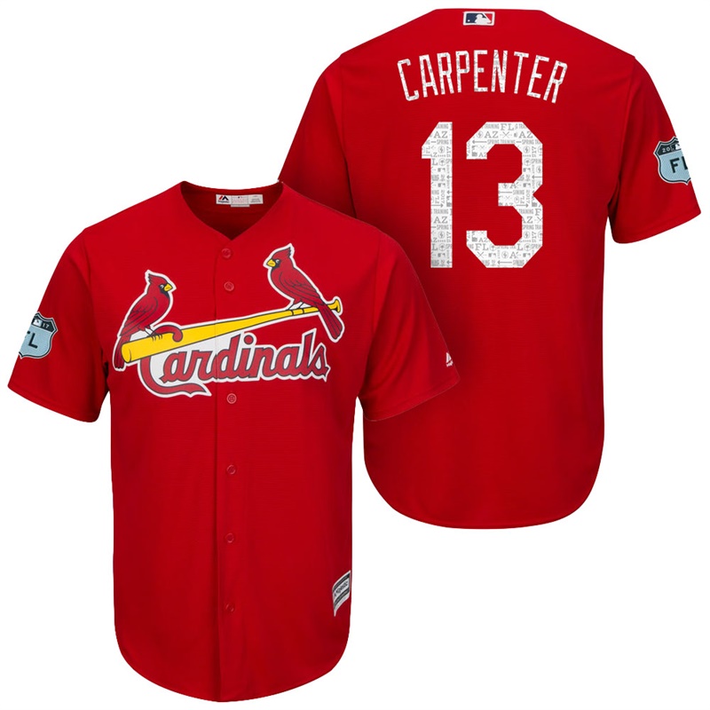 Men's St. Louis Cardinals #13 Matt Carpenter 2017 Spring Training Grapefruit League Patch Scarlet Cool Base Jersey