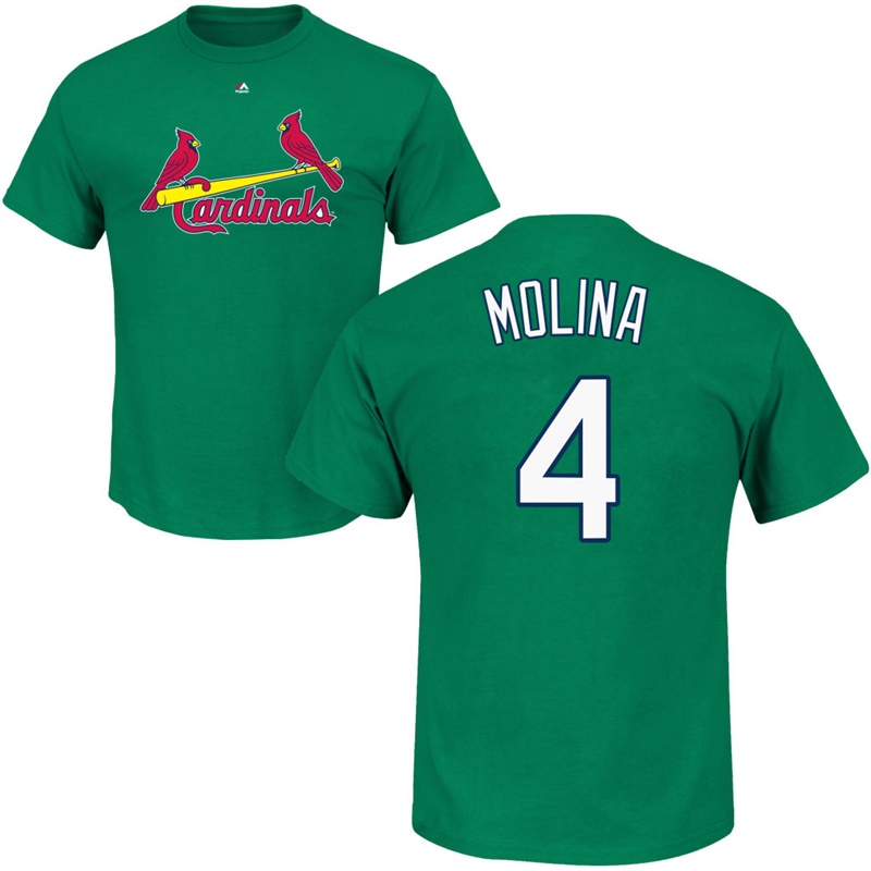 Men's St. Louis Cardinals Yadier Molina #4 Green St. Patrick's Day Roster T-Shirt