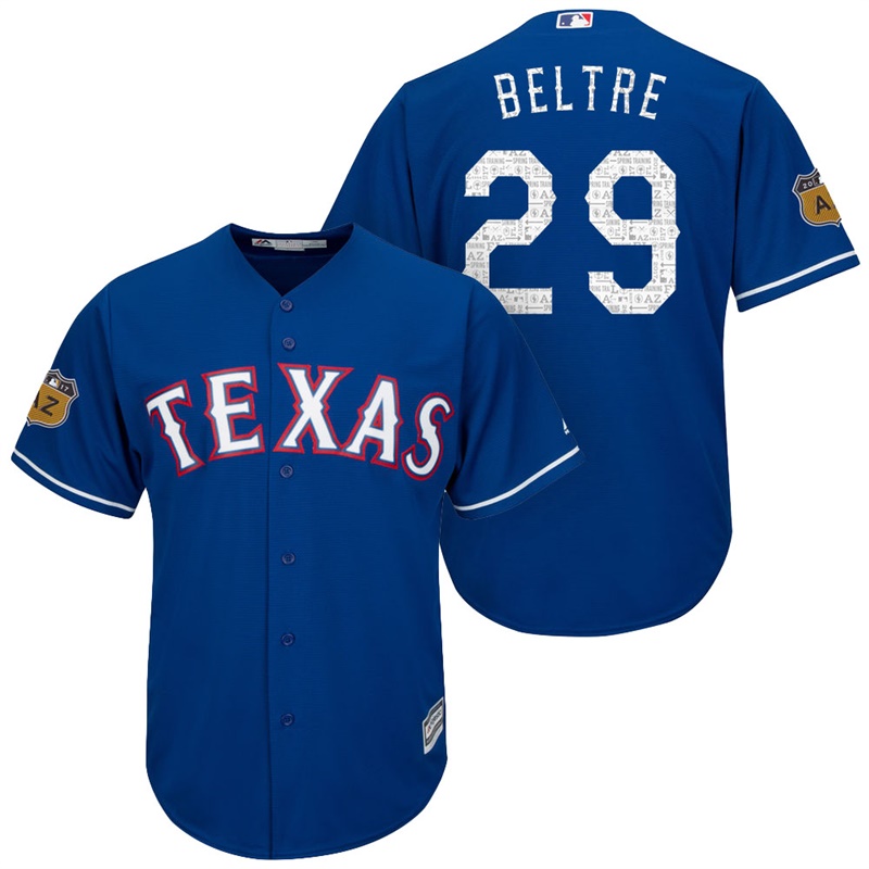 Men's Texas Rangers #29 Adrian Beltre 2017 Spring Training Cactus League Patch Royal Cool Base Jersey