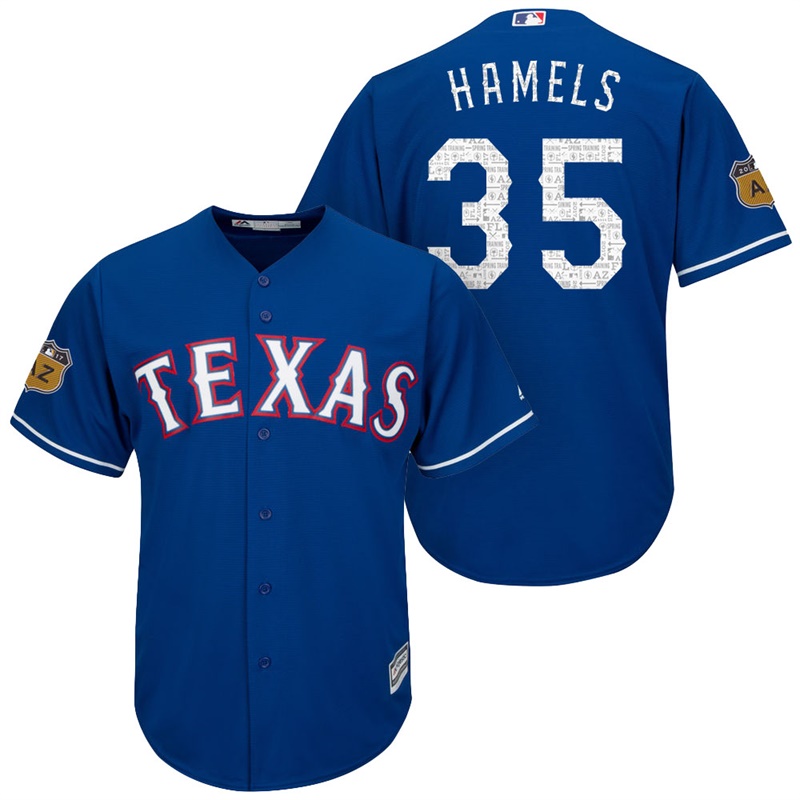 Men's Texas Rangers #35 Cole Hamels 2017 Spring Training Cactus League Patch Royal Cool Base Jersey