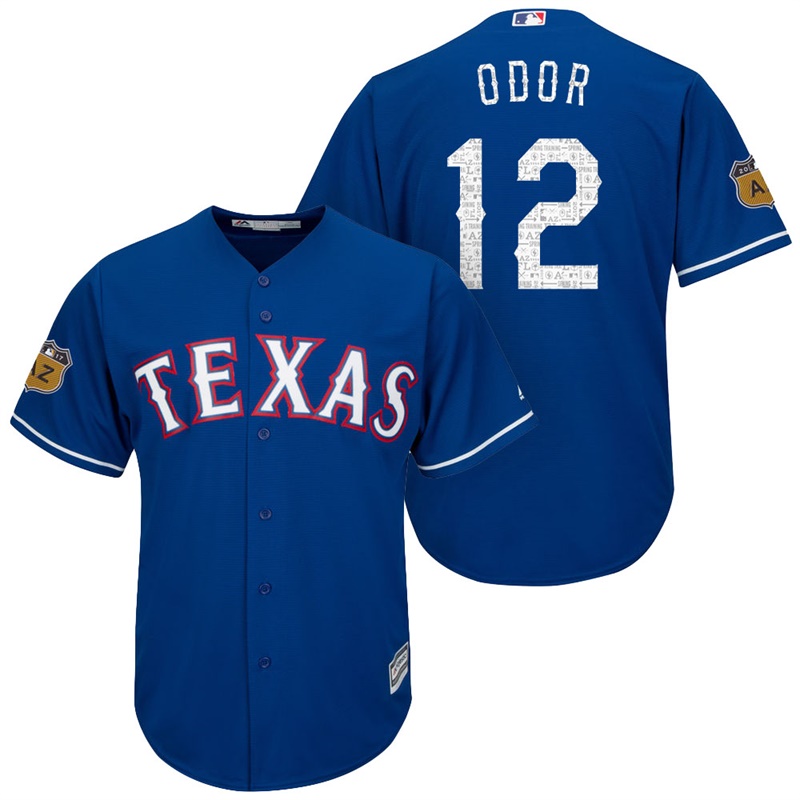 Men's Texas Rangers #12 Rougned Odor 2017 Spring Training Cactus League Patch Royal Cool Base Jersey