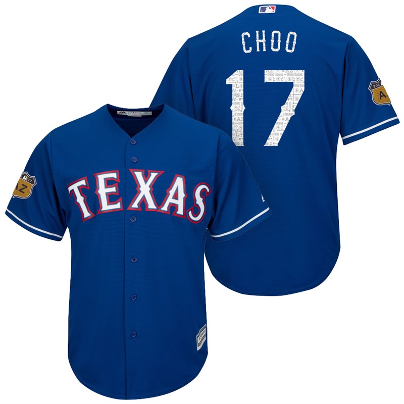 Men's Texas Rangers #17 Shin-soo Choo 2017 Spring Training Cactus League Patch Royal Cool Base Jersey