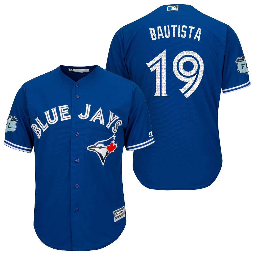 Men's Toronto Blue Jays #19 Jose Bautista 2017 Spring Training Grapefruit League Patch Royal Cool Base Jersey