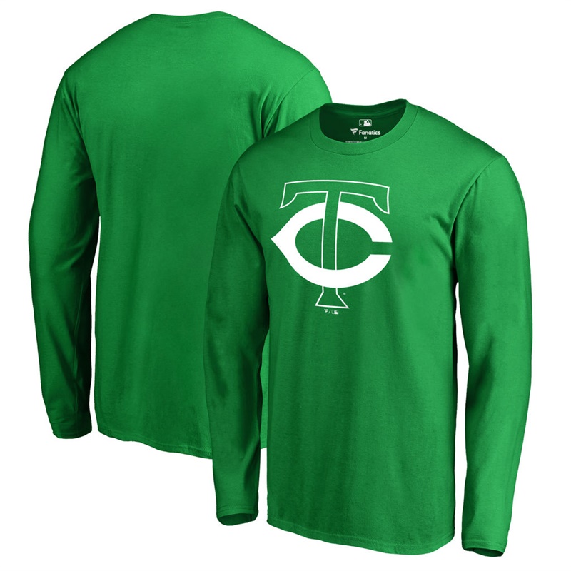 Men's Minnesota Twins Kelly Green St. Patrick's Day White Logo Long Sleeve T-Shirt